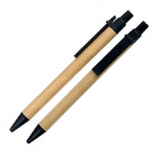 Шариковая ЭКО ручка из картона с пластиковой кнопкой, клипом и наконечником, черная