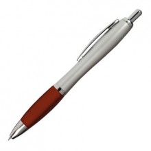 Ручка из пластика корпус серебристый, резинка бордовая (M Collection)