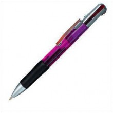 Пластиковая ручка с фиолетовой прозрачной вставкой и 4-мя разноцветными стержнями