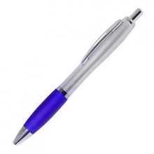 Ручка из пластика корпус серебристый, резинка голубая