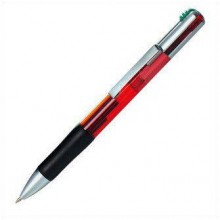 Пластиковая ручка с красной прозрачной вставкой и 4-мя разноцветными стержнями
