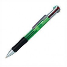 Пластиковая ручка с зеленой прозрачной вставкой и 4-мя разноцветными стержнями