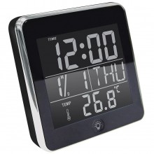 Часы с будильником, календарем и термометром "NEO"; 11х2,5х11 см; пластик; тампопечать