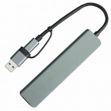 USB-хаб STEM 7 в 1, серый, алюминий