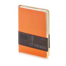 Ежедневник недатированный Chelsea, А5, оранжевый, бежевый блок, золотой обрез, ляссе