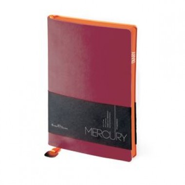 Ежедневник недатированный Mercury, бордовый, А5, белый блок, оранжевый обрез, ляссе с шильдом