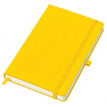 Бизнес-блокнот "Justy", 130*210 мм, желтый, твердая обложка, резинка 7 мм, блок-линейка, тиснение,