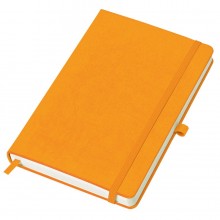 Бизнес-блокнот "Justy", 130*210 мм, оранжев, твердая обложка, резинка 7 мм, блок-линейка, тиснение