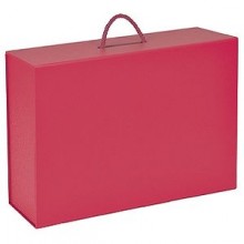 Коробка складная подарочная с ручкой, красный, 37x25 x10cm, кашированный картон, тисн, шелкогр.
