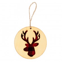 Украшение новогоднее "Red deer",диаметр 9 см , фанера, бежевый, красный Украшение новогоднее "Red deer",диаметр 9 см , фанера, бежевый, красный