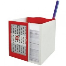 Календарь настольный на 2 года с кубариком; белый с красным; 11х10х10 см; пластик; шелкография, там