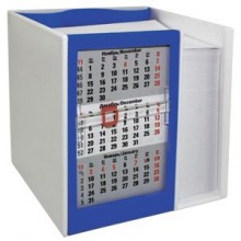 Календарь настольный на 2 года с кубариком; белый с синим; 11х10х10 см; пластик; шелкография, тампо