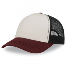 Бейсболка "RAPPER CANVAS-S", 5 клиньев, белый/бордовый/чёрный, пласт.заст., 100% полиэстер, 270 г/м2 Бейсболка "RAPPER CANVAS-S", 5 клиньев, белый/бордовый/чёрный, пласт.заст., 100% полиэстер, 270 г/м2