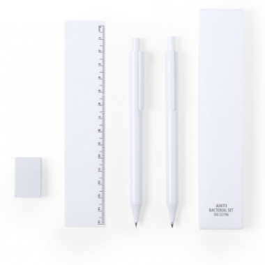 Набор из ручки, карандаша, линейки и ластика, с антибактериальным покрытием RIPLY белый, пластик