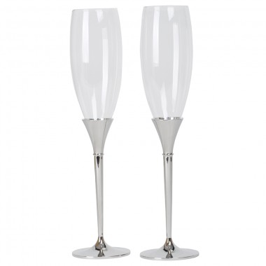 Бокалы для шампанского "Asti" (2шт), D=7см, Н=28,5см, стекло, посеребренный металл, лаковое покрыт