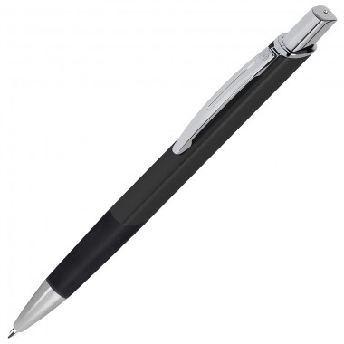 SQUARE, ручка шариковая с грипом, черный/хром, металл