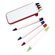 Набор "Help": две цветных шариковых ручки,карандаш и маркер; красный; 13х1,2х5,2 см.; пластик