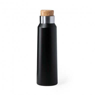 Бутылка для воды ANUKIN, черный, 770 мл, нержавеющая сталь, натуральная пробка