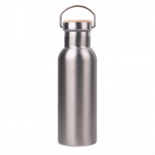 Бутылка для воды DISTILLER, 500мл. серебристый, нержавеющая сталь, бамбук