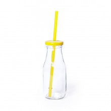Бутылка ABALON с трубочкой, 320 мл, стекло, прозрачный, желтый