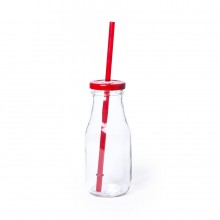 Бутылка ABALON с трубочкой, 320 мл, стекло, прозрачный, красный