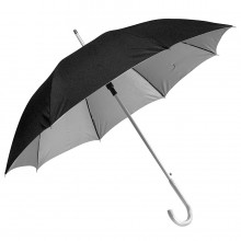 Зонт-трость с пластиковой ручкой "под алюминий" "Silver", полуавтомат; черный с серебром; D=103 см;