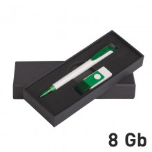 Набор ручка + флеш-карта 8Гб в футляре, белый/зеленый прозрачный