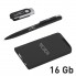 Набор ручка + флеш-карта 16Гб + зарядное устройство 4000 mAh в футляре, черный, покрытие soft touch