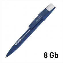 Ручка шариковая "Semiram" с флеш-картой на 8GB, темно-синий, прорезиненная поверхность