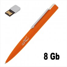 Ручка шариковая "Callisto" с флеш-картой на 8GB, оранжевый, прорезиненная поверхность