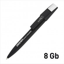 Ручка шариковая "Semiram" с флеш-картой на 8GB, черный, прорезиненная поверхность