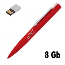 Ручка шариковая "Callisto" с флеш-картой на 8GB, красный, прорезиненная поверхность