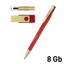 Набор ручка + флеш-карта 8Гб в футляре, красный/золото