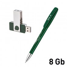 Набор ручка + флеш-карта 8Гб в футляре, темно-зеленый