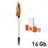 Набор ручка + флеш-карта 16Гб в футляре, белый/оранжевый