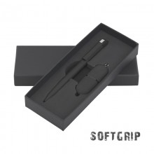 Подарочный набор ручка и флеш-карта, покрытие soft grip, черный
