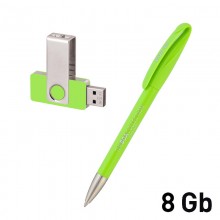 Набор ручка + флеш-карта 8Гб в футляре, зеленое яблоко