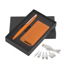 Набор ручка c флеш-картой 8Гб + источник энергии 4000 mAh в футляре, оранжевый