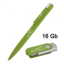 Набор ручка + флеш-карта 16 Гб в футляре, зеленое яблоко