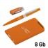 Набор ручка + флеш-карта 8Гб + источник энергии 4000 mAh в футляре, прорезиненный оранжевый