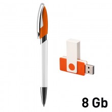 Набор ручка + флеш-карта 8Гб в футляре, белый/оранжевый