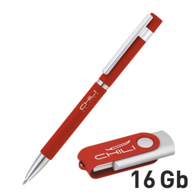 Набор ручка + флеш-карта 16 Гб в футляре, красный