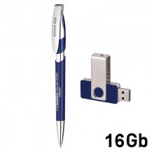 Набор ручка + флеш-карта 16Гб в футляре, темно-синий