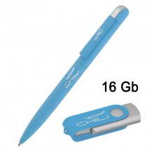 Набор ручка + флеш-карта 16 Гб в футляре, голубой