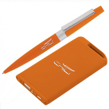 Набор ручка + источник энергии 4000 mAh в футляре, оранжевый