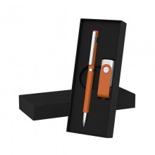 Набор ручка + флеш-карта 8 Гб в футляре, оранжевый, покрытие soft touch