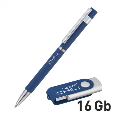 Набор ручка + флеш-карта 16 Гб в футляре, темно-синий