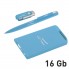 Набор ручка + флеш-карта 16Гб + зарядное устройство 4000 mAh в футляре, голубой, покрытие soft touch