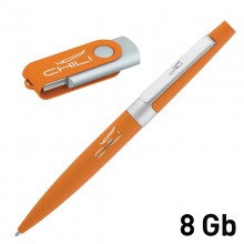 Набор ручка + флеш-карта 8 Гб в футляре, оранжевый
