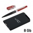 Набор ручка + флеш-карта 8Гб + источник энергии 4000 mAh в футляре, прорезиненный черный/красный